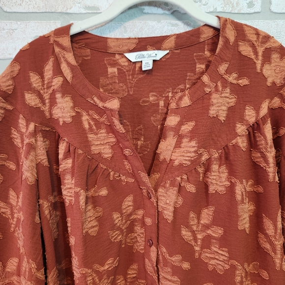 PIONEER WOMEN  Womens Orange Floral Stitch Shirt Tunic NWT XXL - Picture 6 of 15